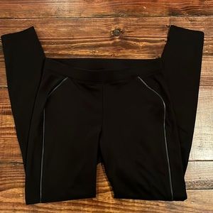 NWT medium black leggings with black leather detail